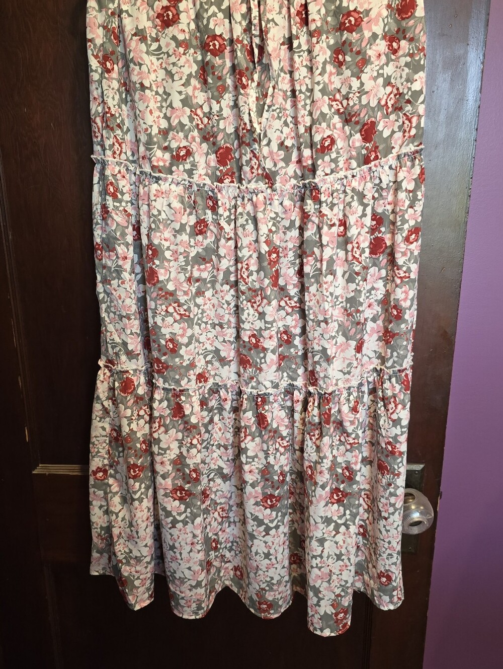 Floral Tiered Maxi Skirt - Pink & Red Floral